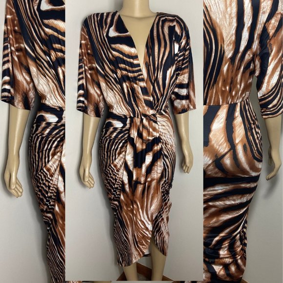 ANIMAL PRINT RUCHED BODYCON DRESS - Picture 1 of 1
